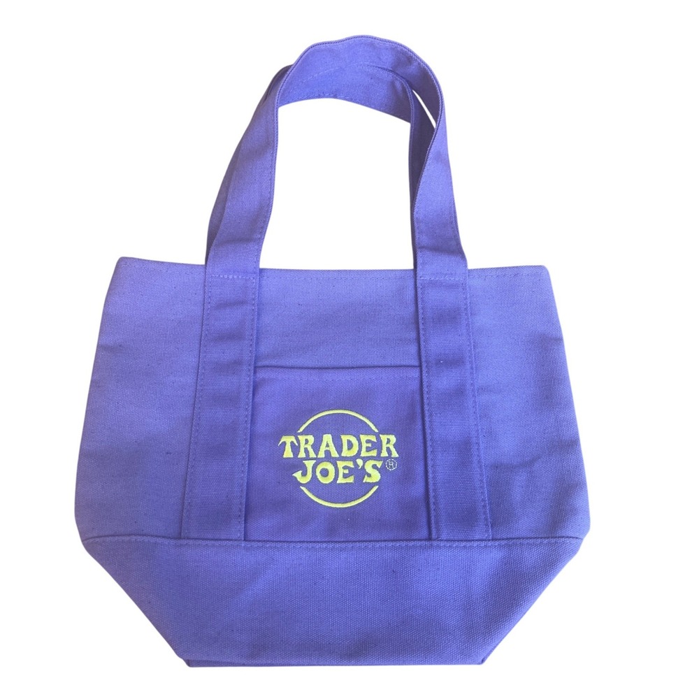 Trader Joe's Mini Canvas Tote Bag Purple Limited Edition Grocery Handbag NWOT